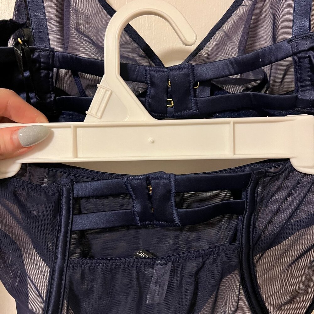 Addiction Lingerie Mesh Bra and Underwear in Navy Blue Size Extra Small - Picture 3 of 5